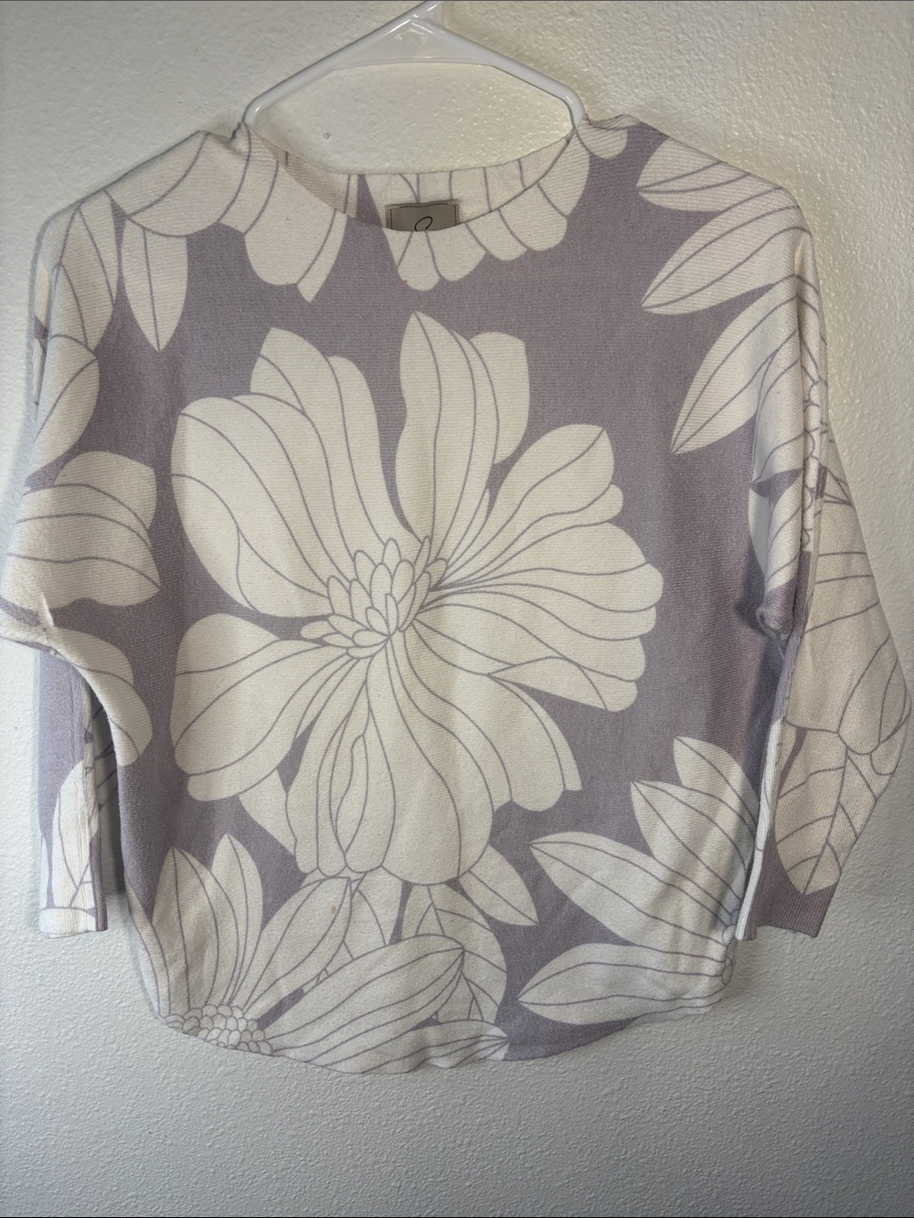 Sioni Lavender Floral Boatneck Pullover with Cream Blooms